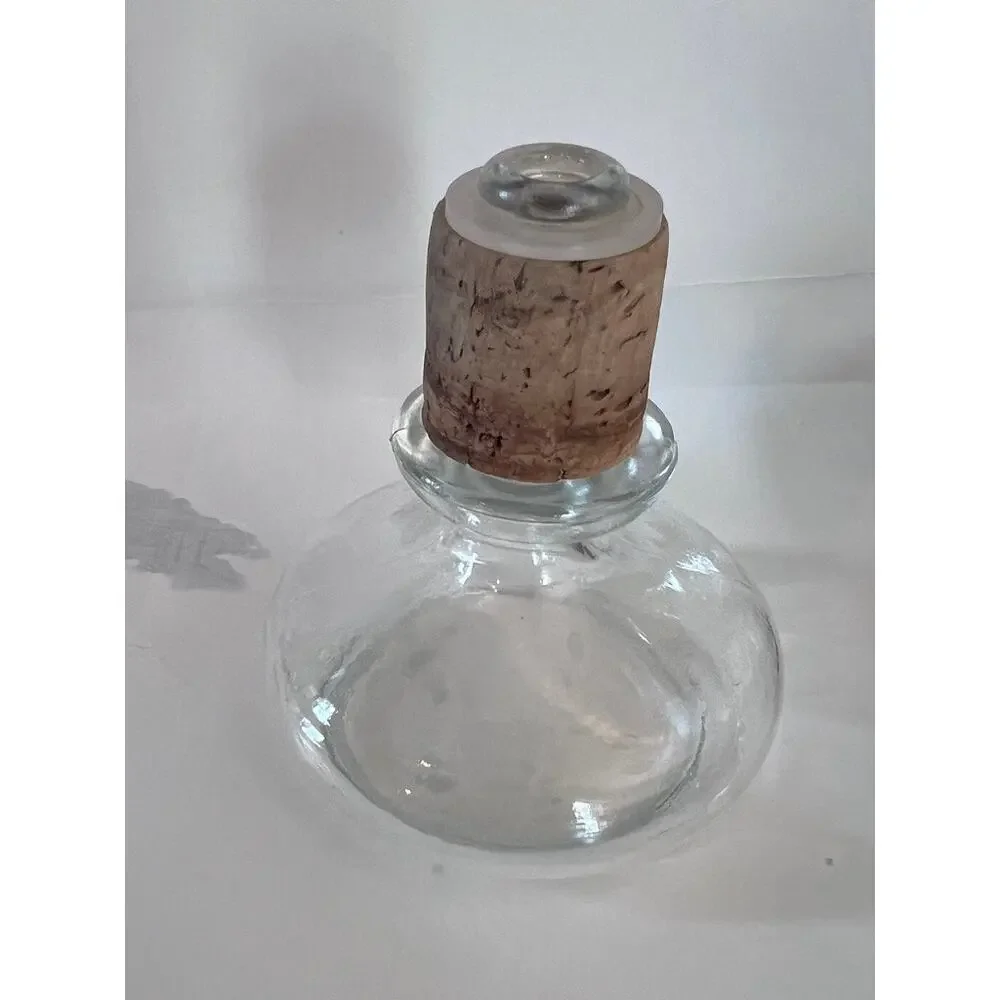 Vtg 50s MCM Clear Glass Liquor Bottle Decanter Cork Stopper Bar Retro Decor Wine